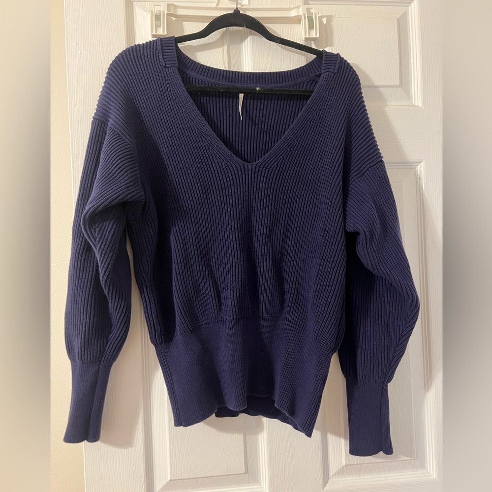 Free People Deep Blueish Purple V-Neck Sweater